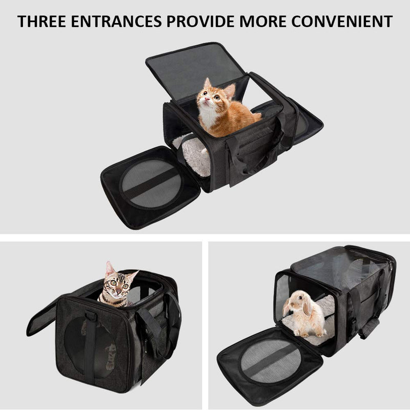 [Australia] - Moyeno Cat Carriers Dog Carrier Pet Carrier for Small Medium Cats Dogs Puppies up to 15 Lbs, TSA Airline Approved Small Dog Carrier Soft Sided, Collapsible Waterproof Travel Puppy Carrier Black 