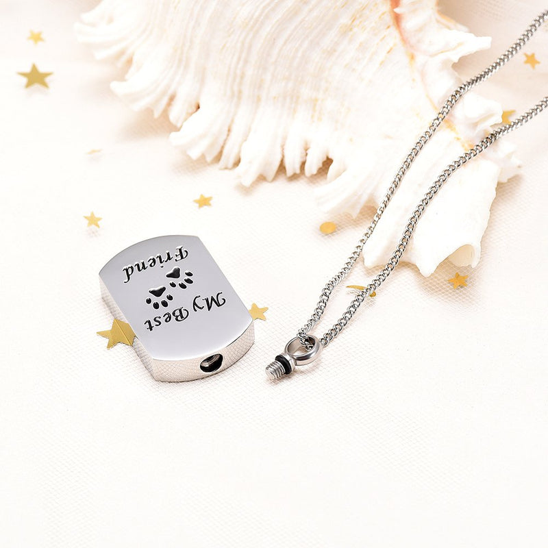 [Australia] - Yinplsmemory Custom Photo Cremation Jewelry Urn Necklace for Ashes Pet Paw Print Dog Tag Memorial Ash Keepsake Jewelry for Human Pet Ashes Necklace Silver 