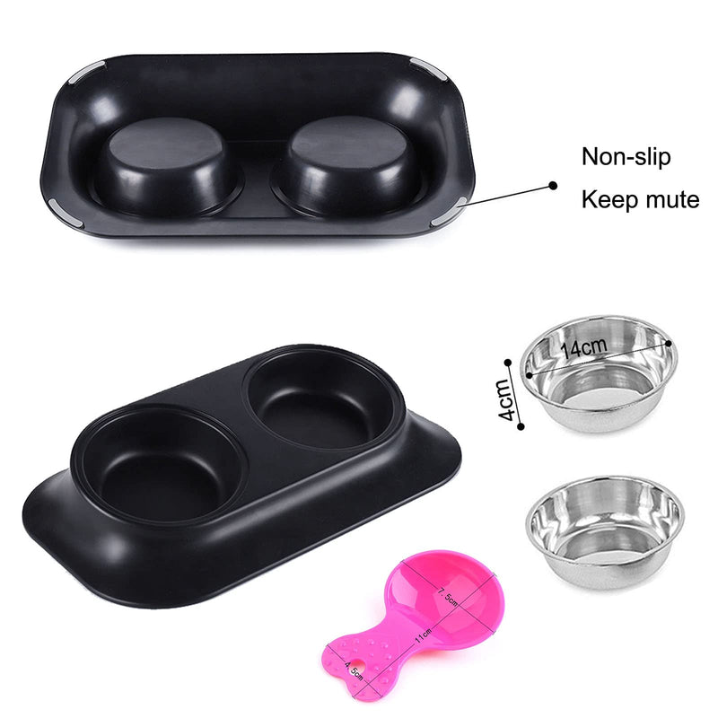SUOXU Cat Bowl Puppy Bowl,Stainless Steel kitten bowl with Stand,Protect the Cervical Spine 15°Tilted Non-slip Double Elevated Cat Food Water Bowls,for Pet Feeding Bowl for Cats and Small Dogs Double bowl set - PawsPlanet Australia