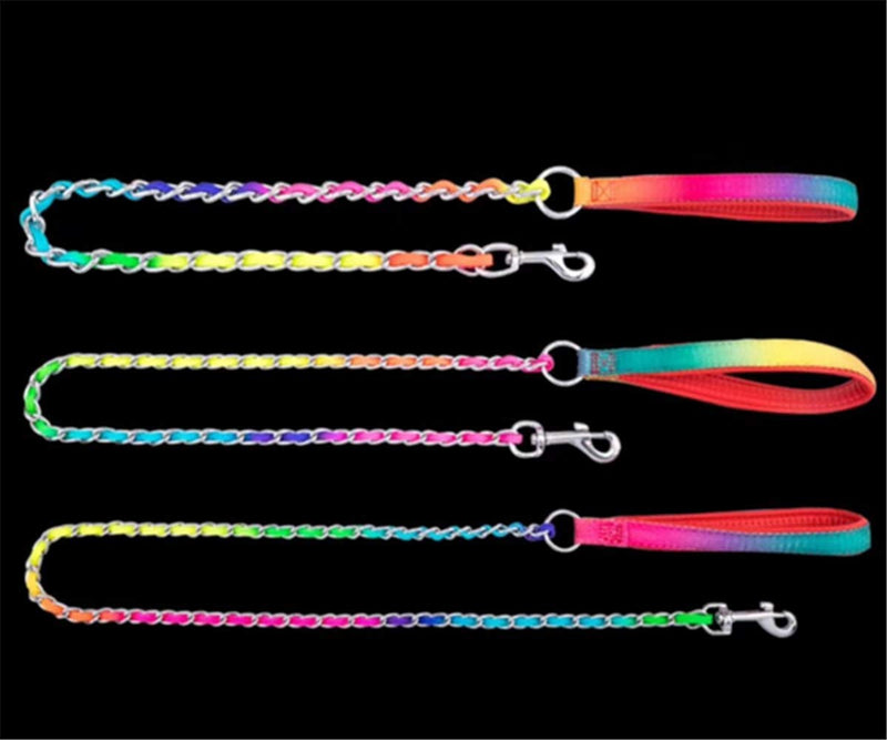 JWPCEU Rainbow Chrome Plated Metal Dog Lead with Padded Handle M (3mm * 100cm) - PawsPlanet Australia