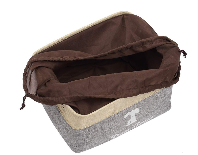 Morezi Large Canvas Pet Toy Boxes Dog Toy Storage Basket Bin with Handles and Drawstring Closure - Perfect for Organizing Pet Toys, Blankets, Leashes, Towel, Coats, Diaper, Pet Pee Mat - BeigeGrey - PawsPlanet Australia