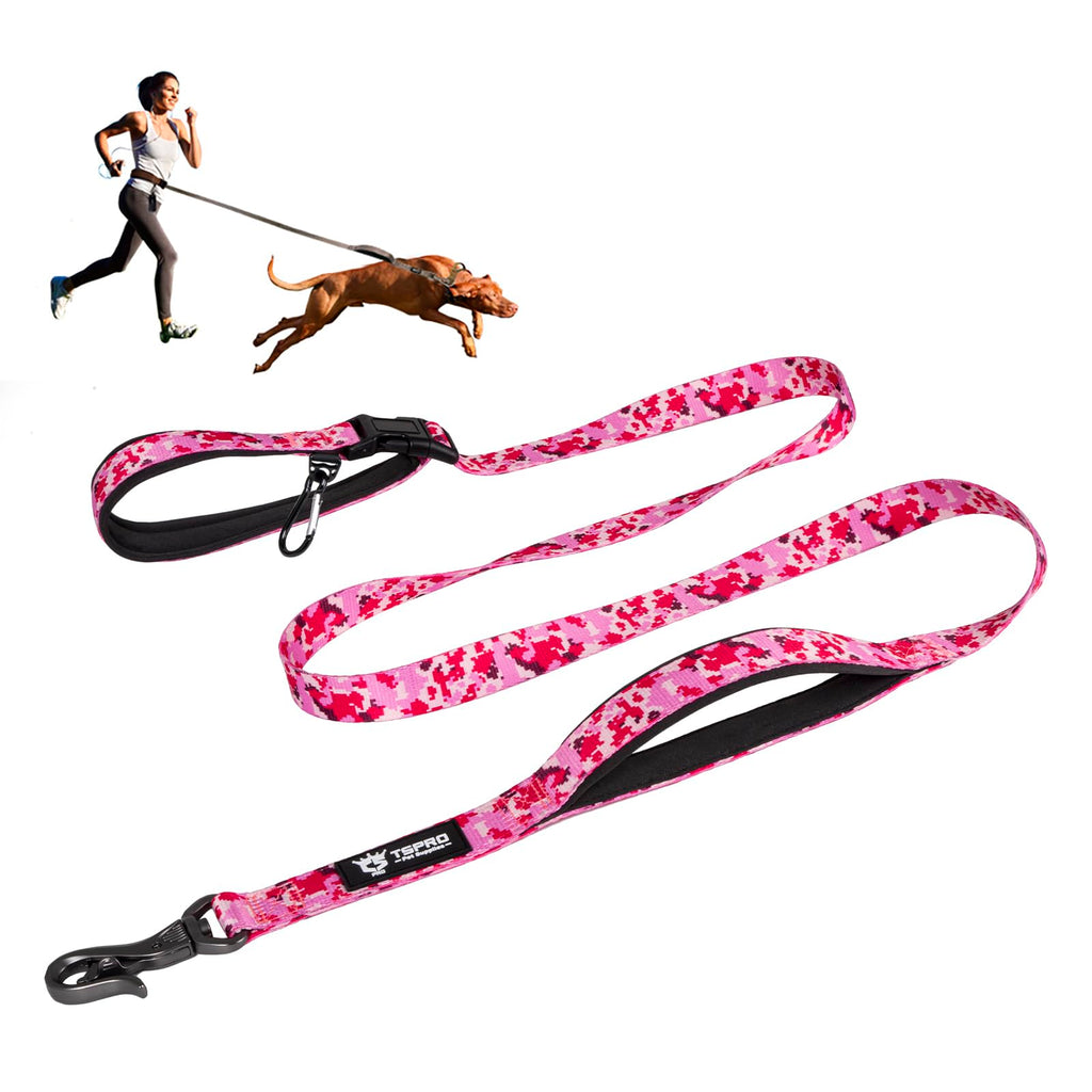 TSPRO Hands-Free Dog Leash Adjustable Walking Leash with Control Safety Handle and Robust Clasp for Small, Medium and Large Dogs Tarmpink (Camo Pink) Length: 180 cm - PawsPlanet Australia