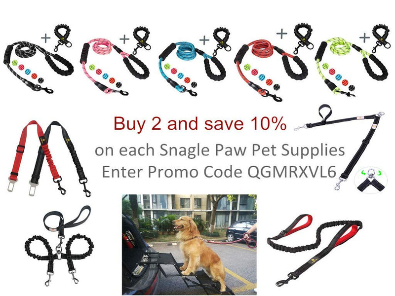 Snagle Paw Tangle Free BungeeX2 Double Dog Leash Coupler, 360° Swivel No Tangle Double Dog Walking & Training Leash, Comfortable Shock Absorbing Reflective Bungee Lead Walk 2 Dogs with Ease 0-30lbs - PawsPlanet Australia