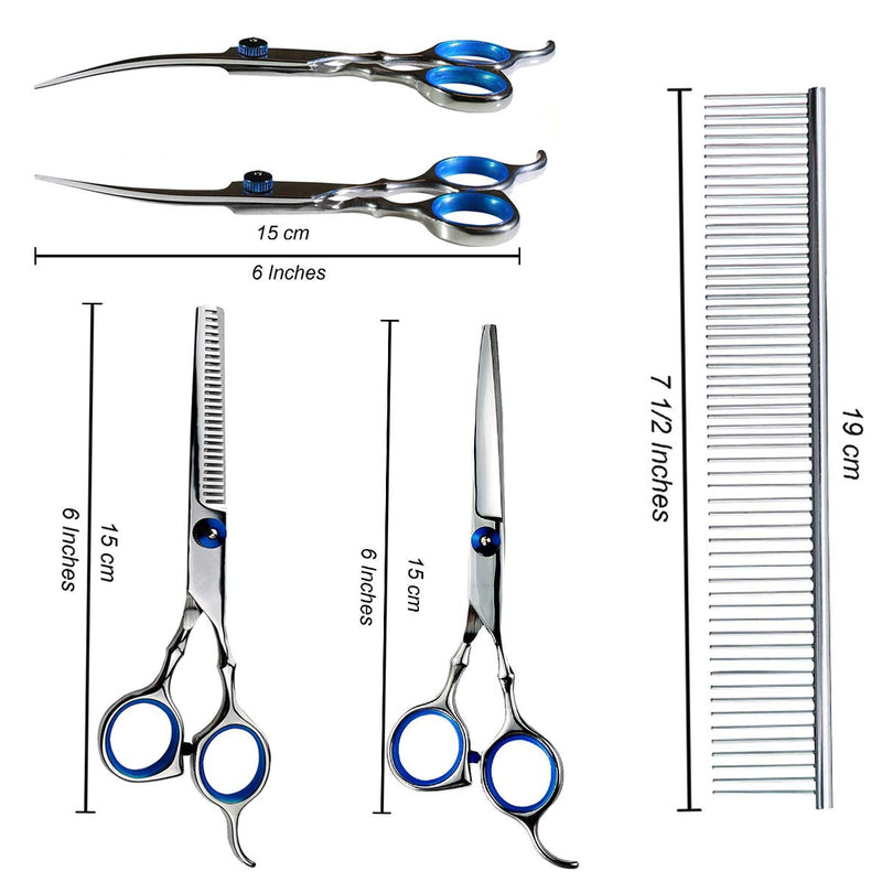 [Australia] - Dog Cat Grooming Scissors, Stainless Steel Pet Grooming Trimmer Kit, Pet Groom Hair Tool Set-Perfect Thinning, Straight, Curved Shears with Comb for Long & Short Hair 5 Pieces One Set by Vicsun 