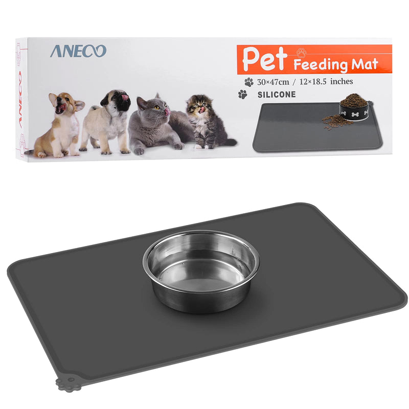 ANECO 2 Pieces Silicone Pet Feeding Mat Anti-slip Pet Bowl Mats Waterproof Food Mat for Dog and Cat, Black, Grey, 47 x 30 cm - PawsPlanet Australia