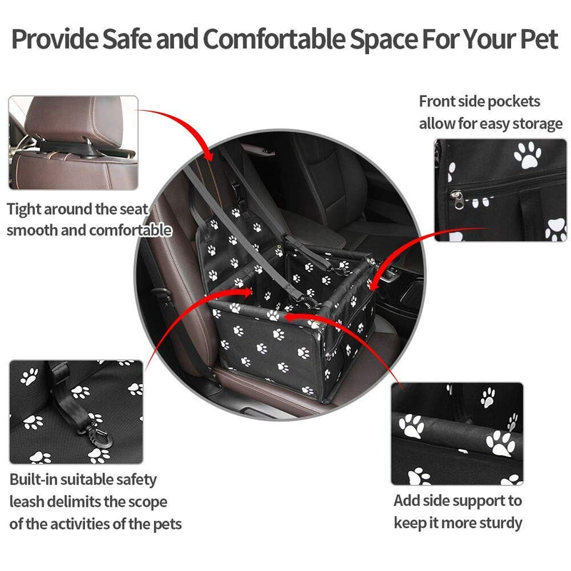 [Australia] - BAOZOON Dog Car Seat, Breathable Waterproof Pet Dog Car Travel Carrier Bag Seat Protector Cover with Safety Leash for Small Puppy Dogs Cats Blue with paw prints 