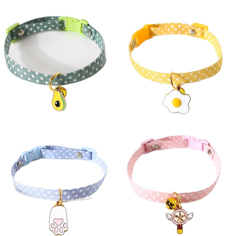 AAED Pack of 4 cat collars, cat collars with safety clasp, cat collars, adjustable cat collar, cat collar, kitten collar with bell (4 colors, style A) - PawsPlanet Australia