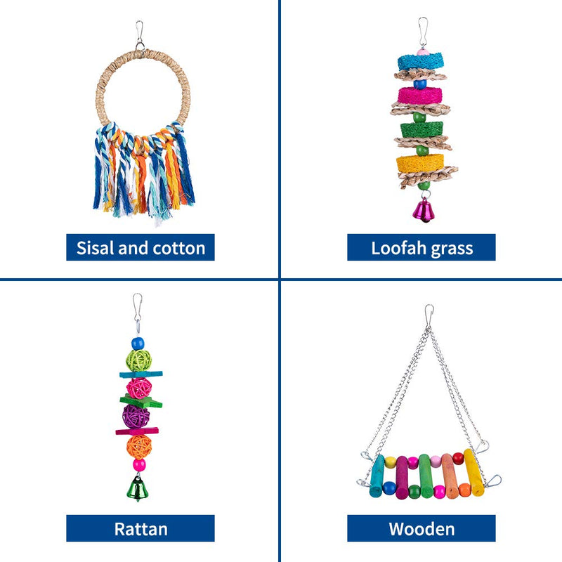 [Australia] - Dono 7pcs Bird Parrot Swing Toys,Hanging Bell-Colorful Chewing Toys with Hammock for Small and Medium Bird Parakeets Cockatiels,Conures,Parrots,Love Birds,Finches 
