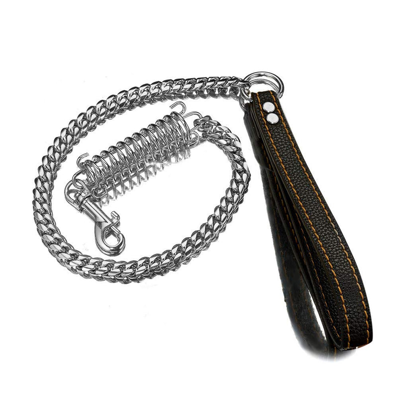 [Australia] - Aiyidi Dog Leashes Stainless Steel Strong Silver Dog Chain Leashes Labor-Saving, Safe, Wear-Resistant, Waterproof Dog Leashes 1FT, 2FT, 3 FT, Cuban Chain with Leather Handle 3ft (36inch) for Samll dog 