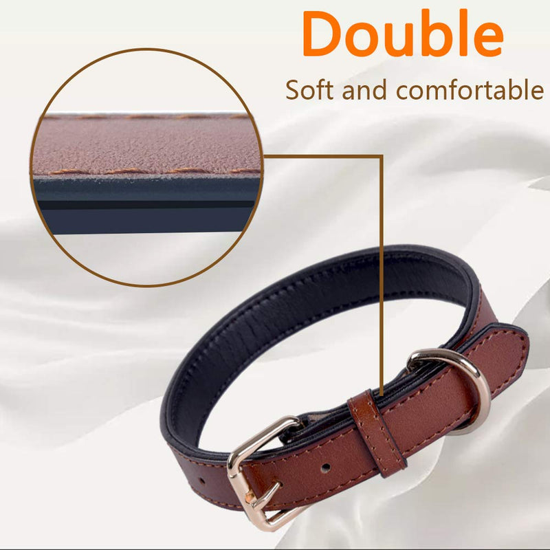 Genuine Leather Adjustable Dog Collar of Soft Thick Padded Collars Best for Small Medium Large Breed Dogs(Brown) (Large) - PawsPlanet Australia