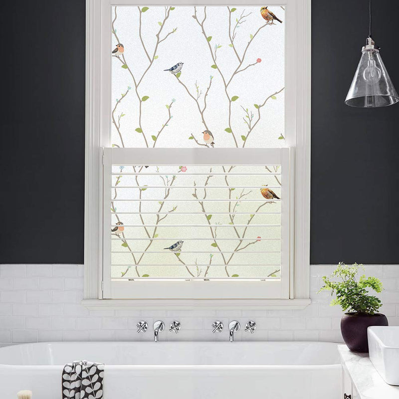 MSUP Privacy Window Film Frosted Bird Window Decals Non-Adhesive Stained Glass Window Stickers for Bathroom Living Room Kids Room 17.7''x78.7'' Birds4 17.7-inch by 78.7-inch - PawsPlanet Australia