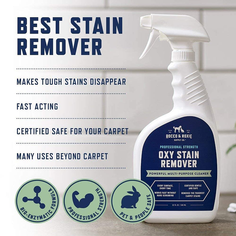 Rocco & Roxie Oxy Stain Remover - Tackles The Toughest Stains with The Cleaning Power of Oxygen - Pet Stains, Blood, Wine All Disappear - Leaves Carpets, Upholstery, and Laundry Clean & Fresh 32 Fl Oz (Pack of 1) - PawsPlanet Australia