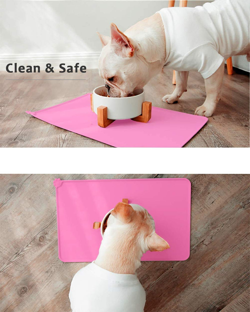 Fiyuer dog food mats 2 Pcs Non Slip Pet Feeding cat bowl mat Waterproof Dog Placemat for Food and Water Bowls 48.5x30cm Pink blue - PawsPlanet Australia