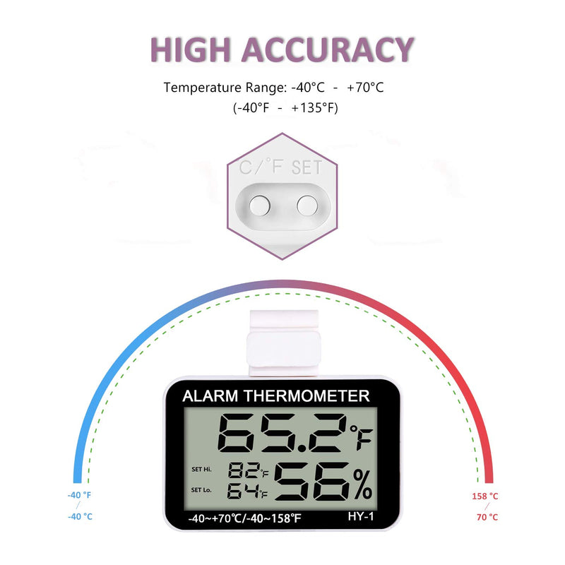 capetsma Mini Hygrometer Reptile Thermometer Digital LCD Monitor Reptile Thermostat Humidity Meter Gauge Reptile Supplies Humidifier for Terrarium Greenhouse Basement Babyroom - F/C - Sound Alarm - PawsPlanet Australia