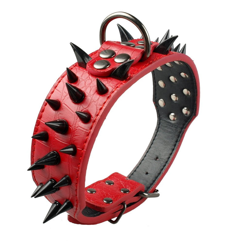 [Australia] - Beirui Sharp Spiked Studded Dog Collar - Stylish Leather Dog Collars - 2 Inch in Width Fit Medium & Large Dogs 17-20" Red 