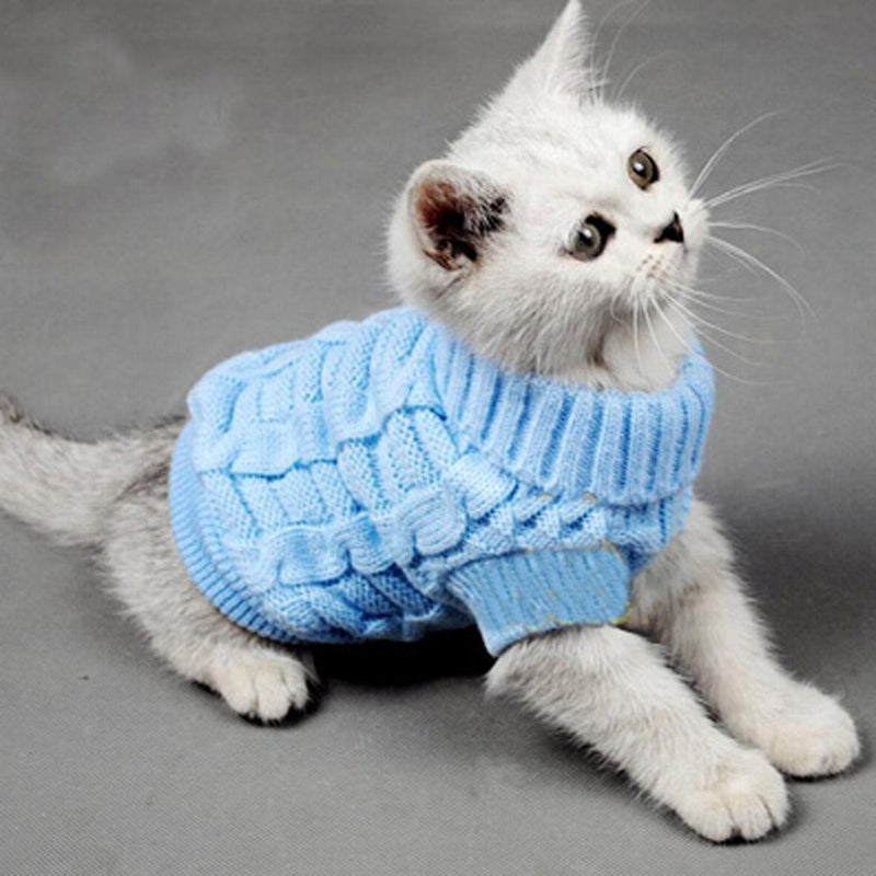 [Australia] - Bolbove Bro'Bear Cable Knit Turtleneck Sweater for Small Dogs & Cats Knitwear Blue Medium 