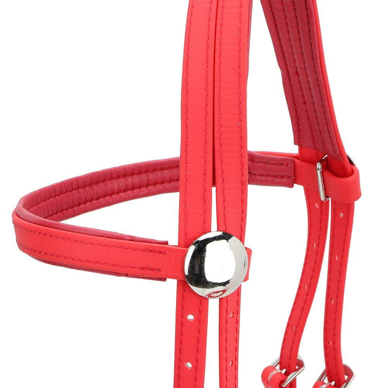 Pssopp Horse Bridle With Rein PVC Adjustable Red Horse Bridle Harness Horse Headstalls Removable Stainless Steel Hollow Snaffle Bit - PawsPlanet Australia