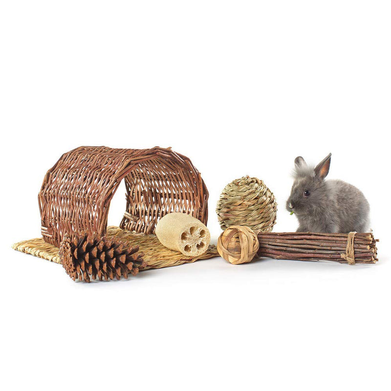Niteangel Twig Tunnel Small Animal Hideout with Timothy Club Mat, Natural Grass Balls and Chew Toys Kits - PawsPlanet Australia
