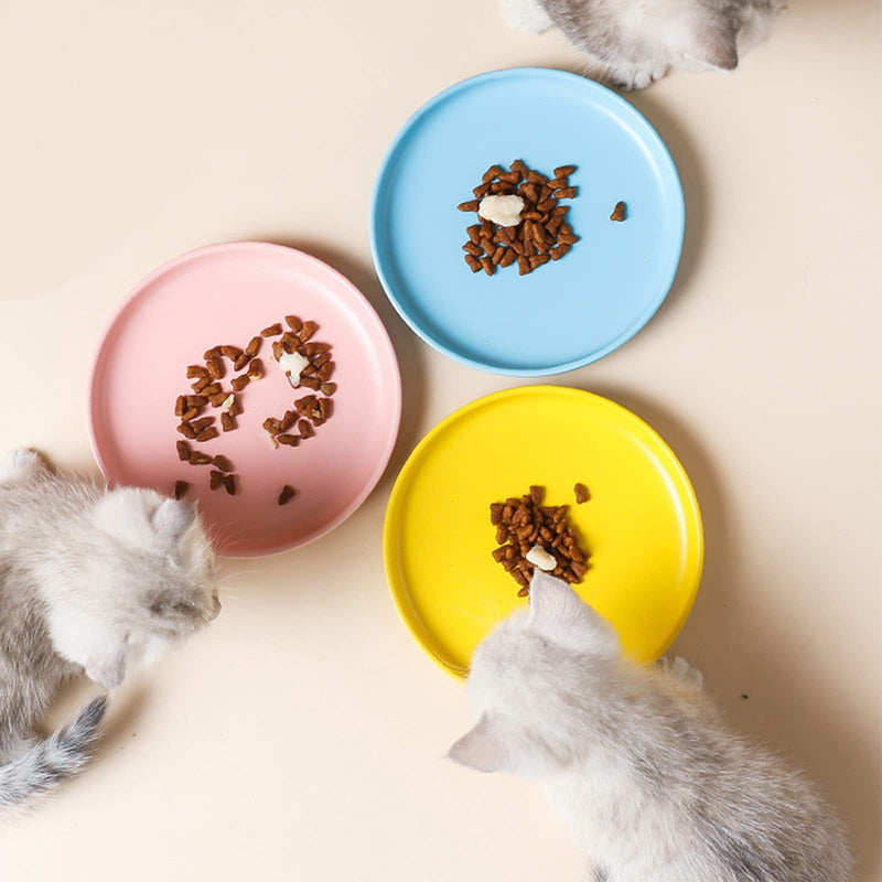 3 Pcs Ceramic Cat Feeding Bowls Ceramic Pet Bowls for Cats 15cm Wide Shallow Cat Dish Whisker Fatigue Free Cat Food Bowl Pink Blue Yellow Cat Food Water Dish for Kitten Kitty Dog Pets - PawsPlanet Australia