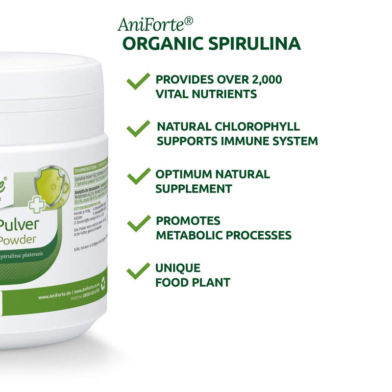 AniForte Organic Spirulina Powder for Dogs and Cats 250g - 100% Pure & Natural, Raw Organic Superfood, Vitality Boost & Purity, Rich in Calcium, Magnesium, Protein & Iron, Natural Solution - PawsPlanet Australia