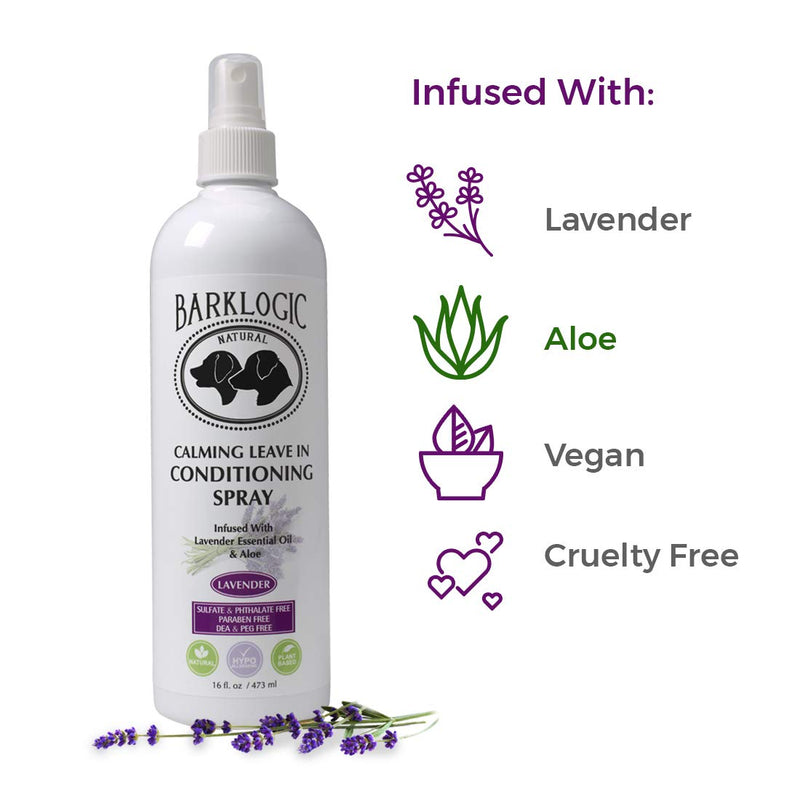 BarkLogic - Leave in Spray Conditioner - Detangler Spray for Dogs & Puppies - Hypoallergenic - Paraben, Phthalate, & Sulfate Free - Pet Grooming Spray - Natural & Organic Ingredients Lavender - PawsPlanet Australia