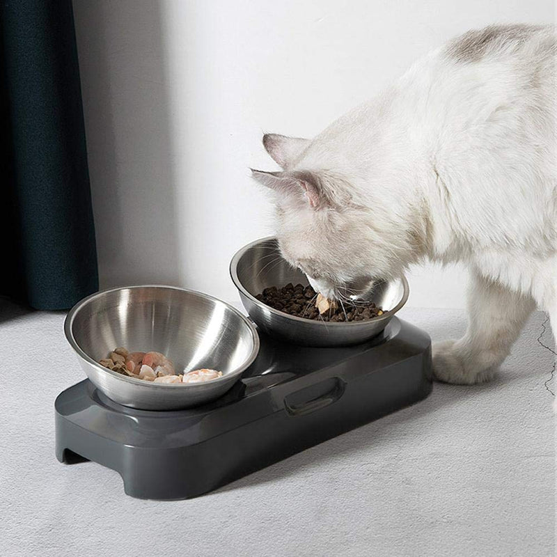 Cat Bowls, 15°Tilted Platform Stainless Steel Double Bowl Cat Feeder Cat Feeding Bowl Raised with Stand, Anti-skid&Anti-spill, Durable, Adjustable Pet Food Water Bowl for Cats and Small Dogs - PawsPlanet Australia