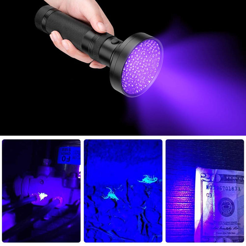 [Australia] - Coquimbo UV Flashlight Black Light, 100 LED 395nm UV Blacklight Flashlight with 6 AA Batteries, Dog Cat Urine Detector for Pet Urine, Bed Bug, Dry Stains, Kitchen Cleaning and Scorpion Hunting 