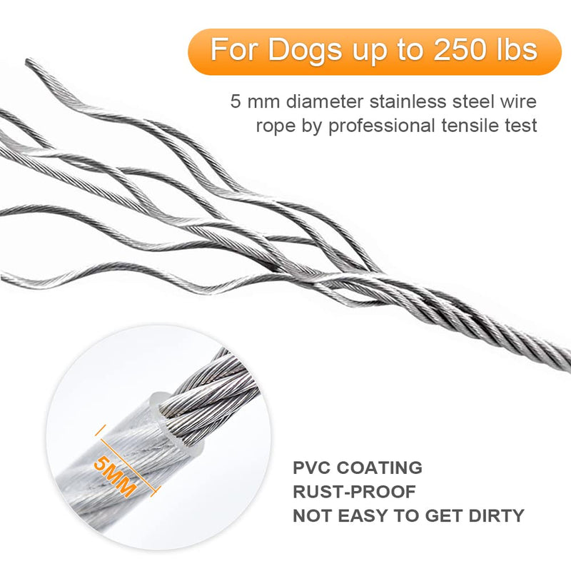 Tresbro 15/30/50Ft Reflective Dog Tie Out Cable for Dogs Up to 250lbs, Steel Wire Dog Leash Cable with Stainless Dual Fix Buckle, Lightweight and Durable, Dog Chains Outside for Outdoor,Yard,Camping 250lbs 15FT Sliver - PawsPlanet Australia