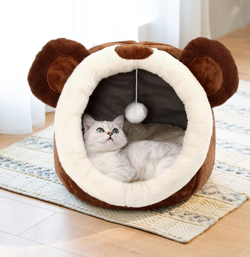 Cat Beds for Indoor Cats - Cat Bed Cave with Removable Washable Cushioned Pillow, Soft Plush Premium Cotton No Deformation Pet Bed, Roomy Bear Cat House Design, Multiple Sizes Small - PawsPlanet Australia