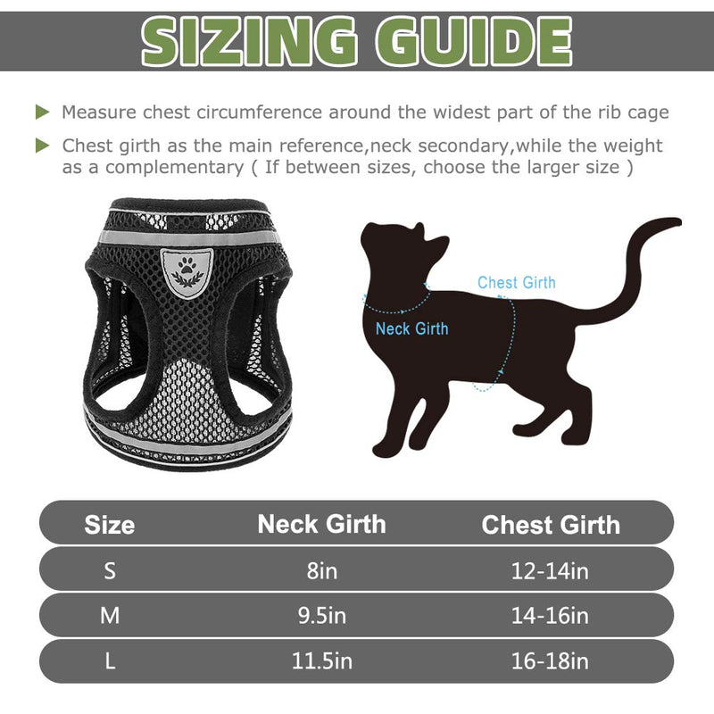 PUPTECK Breathable Cat Harness and Leash Set - Escape Proof Cat Vest Harness, Reflective Adjustable Soft Mesh Kitty Puppy Harness, Easy Control for Outdoor Walking L: chest girth: 16 - 18 in Black - PawsPlanet Australia