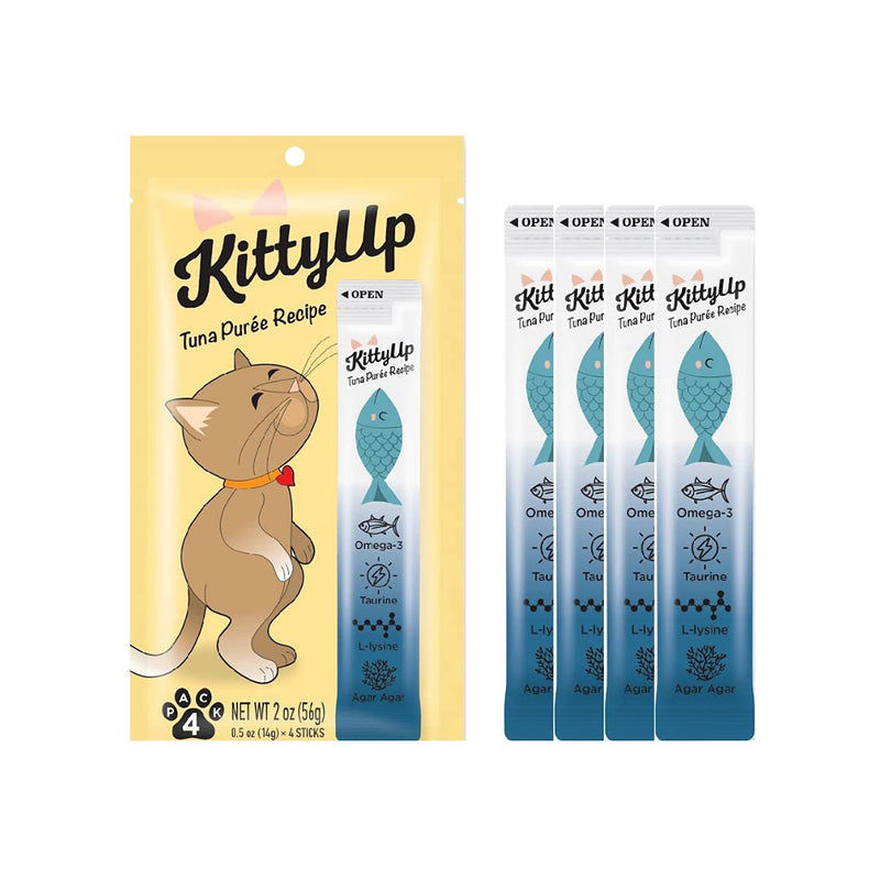 Kitty Up - Lickable Cat Treat Pouches for Indoor Cats - All Natural Tuna Puree Tube Treats - Limited Ingredient - Grain Free with Lysine - 16 Tubes .05 oz ea. 4 Pack (16 Tubes) - PawsPlanet Australia