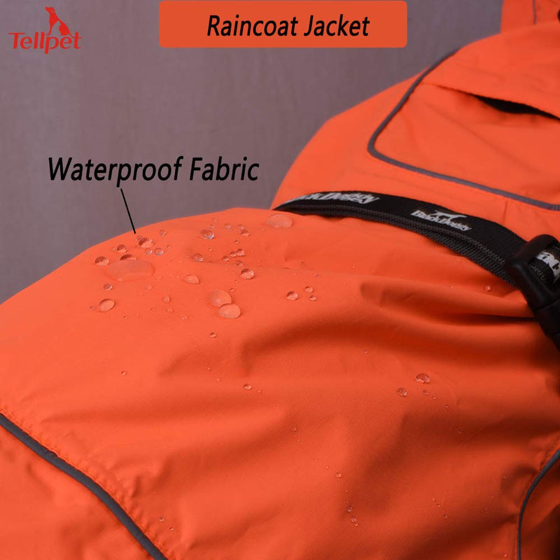 [Australia] - Tellpet Dog Jacket Waterproof Dog Raincoat, Reflective Dog Jacket XXL(Chest:31.5-37.5",Back Length:22") Orange 