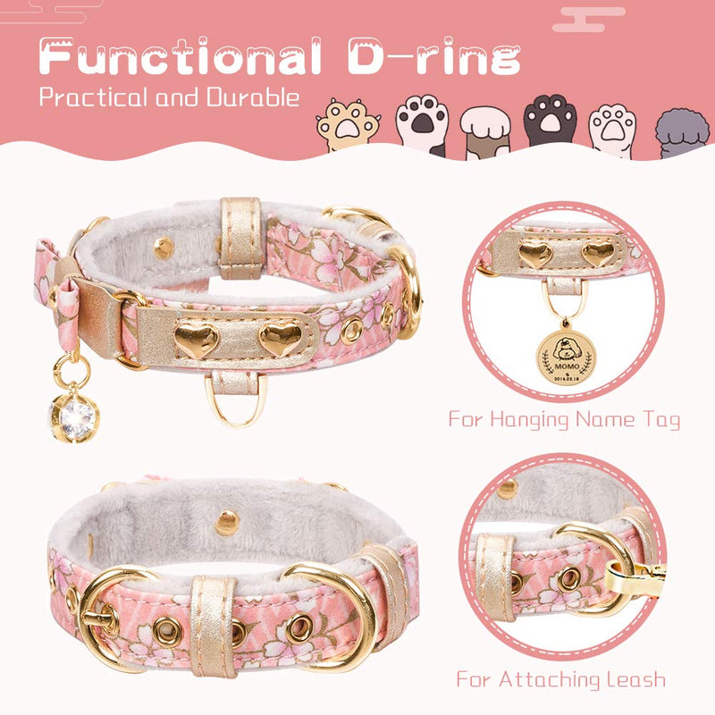 PetsHome Dog Collar, Cat Collar, [Cute Bowtie] Floral Print Patterned Soft Adjustable 7.9-10.8"(20-27.5cm) Dog Collar with Pendant XSmall Pink XS F-Pink - PawsPlanet Australia