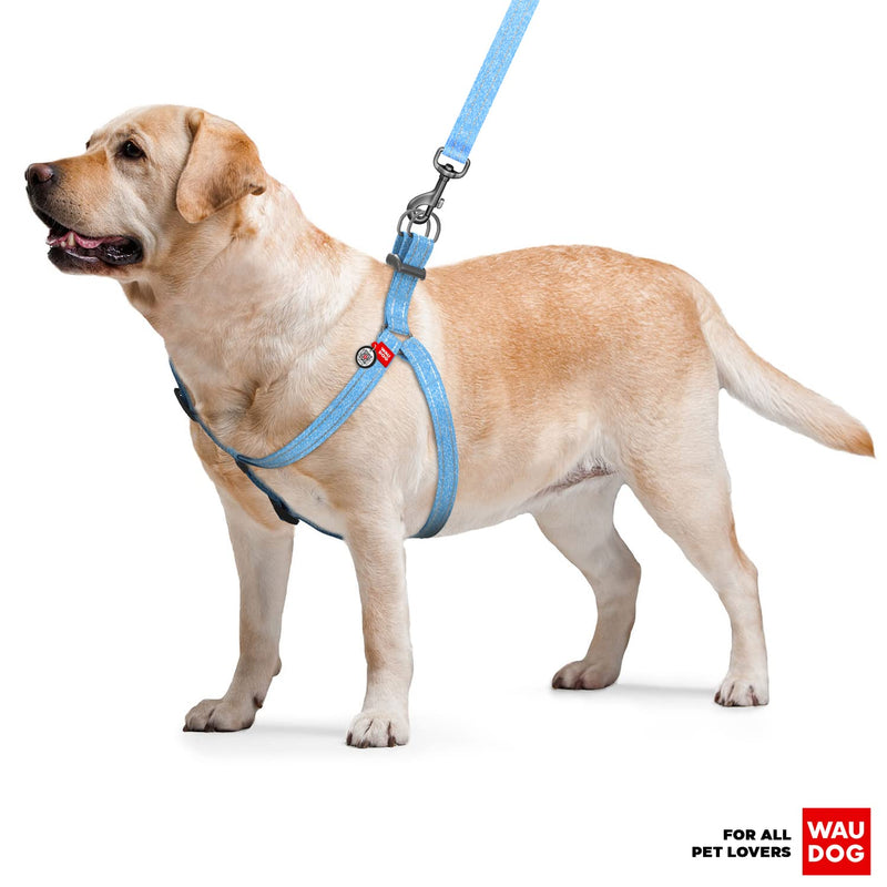 Re-Cotton Dog Harness Eco-Friendly Alt to Nylon Dog Harness for Small Dogs, Medium & Large Dogs - Reflective Dog Harness with QR ID Tag - Puppy Harness with Adjustable Size for Male & Female Dogs S: 16-22" Blue - PawsPlanet Australia