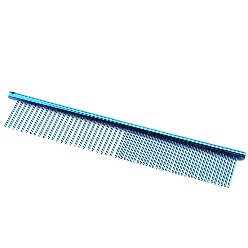 Oumefar Pet Hair Row Comb Stainless Steel Cat Hair Trimmer Comb Dog Grooming Deshedding Tool with Different Spaced Rounded Teeth(Blue) Blue - PawsPlanet Australia