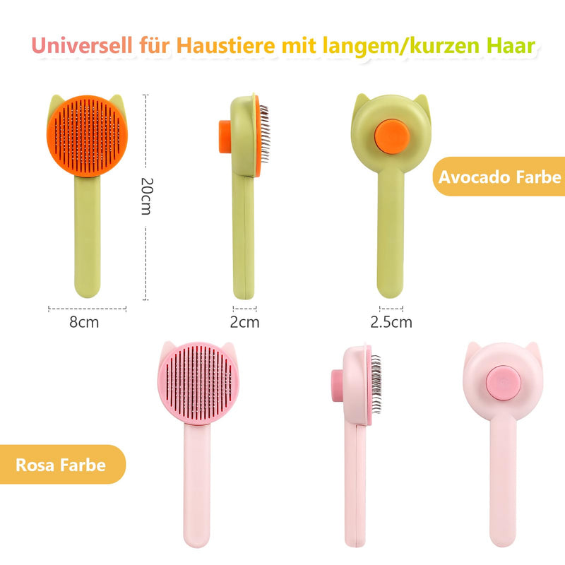 Cat brush, dog brush, pack of 2 pet brushes, self-cleaning dog cat brush with one button, brush for pet grooming for removing undercoat, loose fur and dirt with handle - PawsPlanet Australia