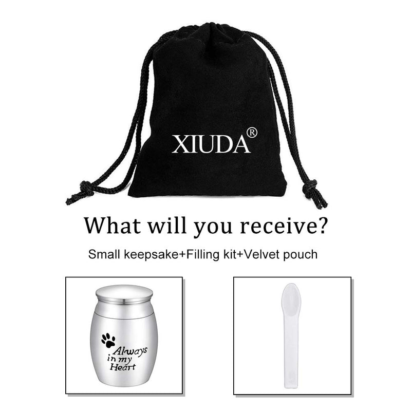 XIUDA Small Cremation Urns for Pet Ashes Mini Dog Paw Keepsake Urn Stainless Steel Ashes Keepsake Urn for Dog/Cat Ashes Holder always in my heart no-engraving - PawsPlanet Australia