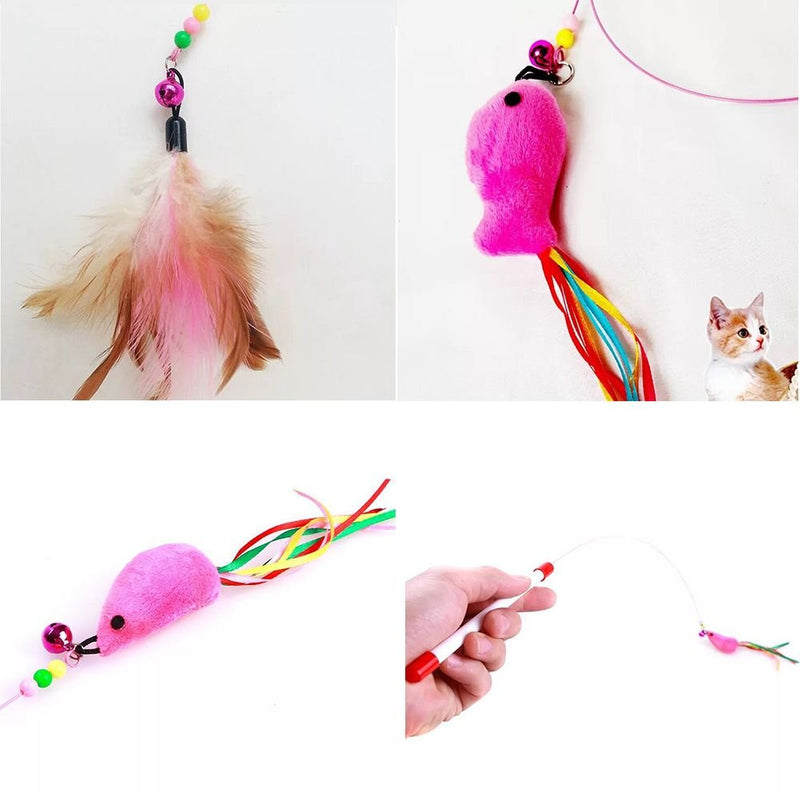 [Australia] - RUNNING BABY 5 Pcs Cat Feather Toy Cat Toy Interactive Cat Wand Wineecy Cat Toys Interactive Wand Rod with Assorted Feather Toy for Exercising Kitten or Cat 