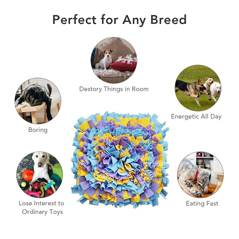 YEAKOO Dog Snuffle Mat, Hand Woven Dog Sniffing Pad Soft Pet Nose Work Smell Snuffle Mat Training Feeding Foraging Skill Blanket Dog Play Mats Puzzle Toys 45cmx45cm (Yellow/Purple/Blue) Yellow / Purple / Blue - PawsPlanet Australia