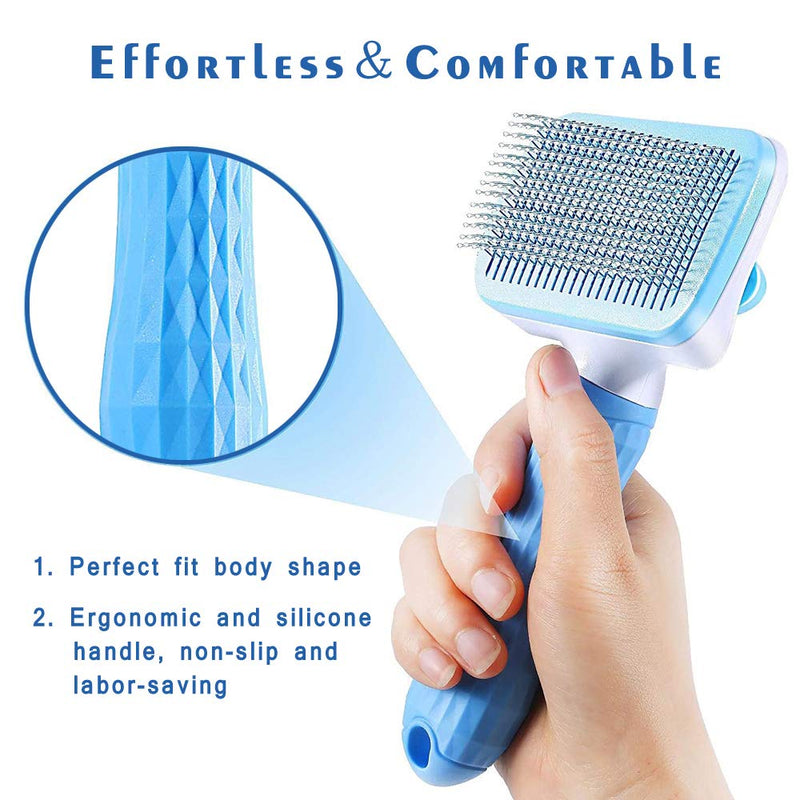 FymuSing Self Cleaning Pet Brush for Dog and Cat, Grooming Brush with Long and Soft Hair Blue - PawsPlanet Australia