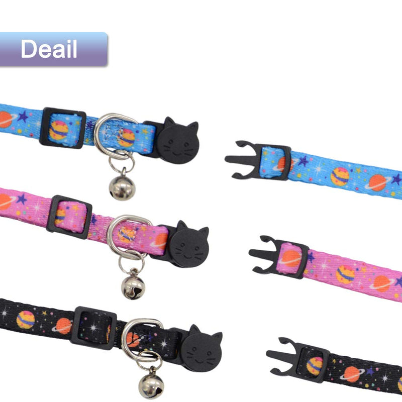 Barleygoo 3PCS Breakaway Cat Collars with Bell Galaxy Element Adjustable Safety Puppy Collar Black&Blue&Purple - PawsPlanet Australia