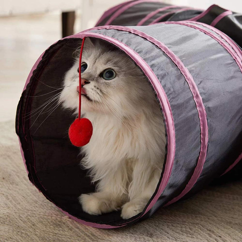 Athyior 3 Way Cat Tunnel Toys - Pop Up Play Tunnels Collapsible Interactive Pet Toy for Kitten Cat Rabbit with Ball Pink Black - PawsPlanet Australia