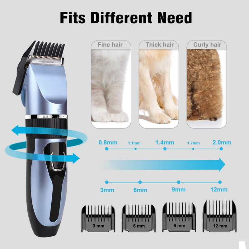 Comsmart Dog Clippers, Upgraded Dog Grooming Clippers Dog Hair Trimmer Cordless Low Noise Rechargeable Electric Quiet Pet Hair Clippers Set for Cats, Dogs, Other Pets Blue - PawsPlanet Australia