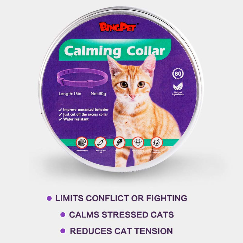 BINGPET Calming Collar for Cats - 60 Days Effective Adjustable Reduce Anxiety Kitten Collar for Small Cats and Puppies, Up to 15" - PawsPlanet Australia