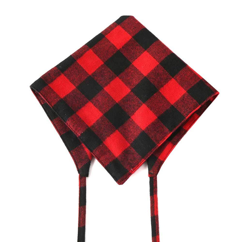 [Australia] - Pohshido 2 Pack Dog Cat Buffalo Plaid Bandanas Checkered Red Black Flannel Triangle Bibs Accessories for Small Medium Large Dogs Cats Puppies Pets 