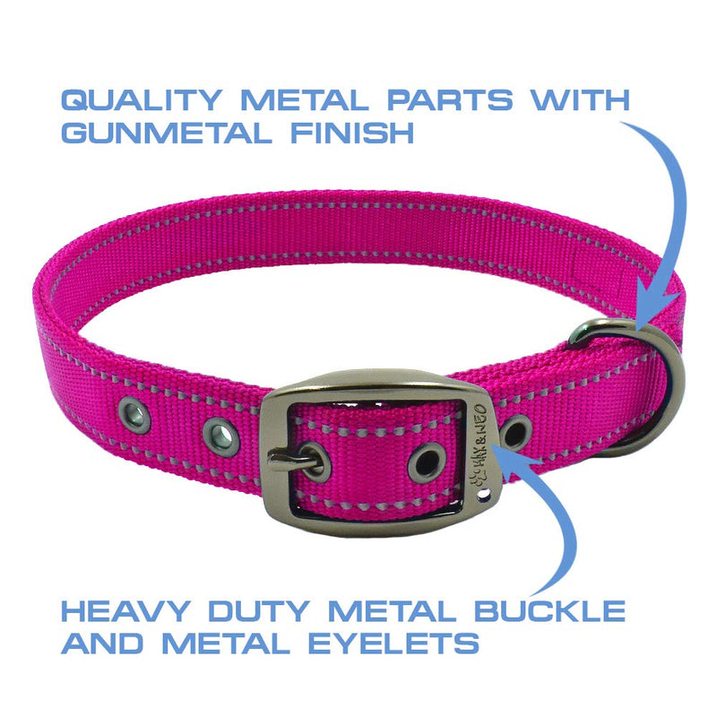 [Australia] - Max and Neo MAX Reflective Metal Buckle Dog Collar - We Donate a Collar to a Dog Rescue for Every Collar Sold Medium PINK 