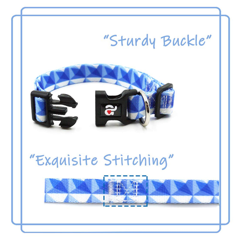 [Australia] - azuza Dog Collar and Leash Set, Fun Patterns, Adjustable Nylon Collar with Matching Leash for Small Medium and Large Dogs S (Neck: 11"-16") Prism Blue 