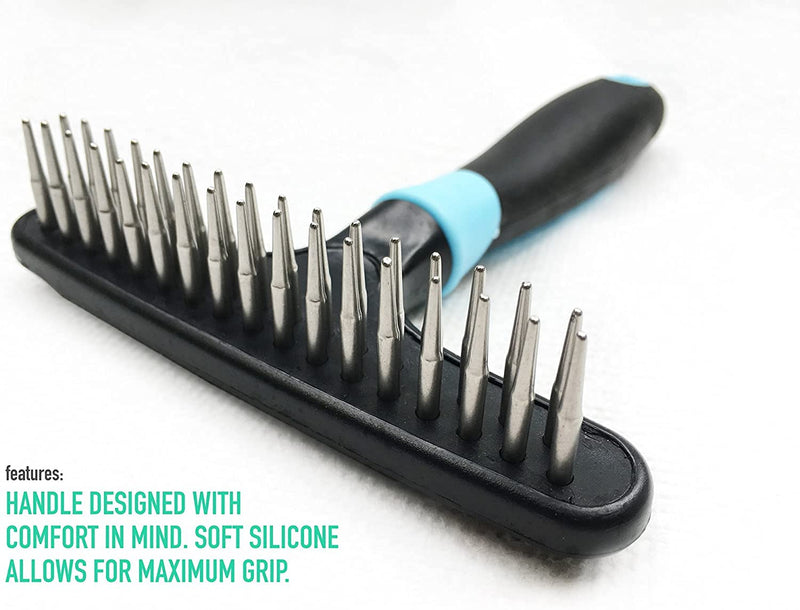 Dog rake deshedding dematting Brush Comb - Undercoat rake for Dogs, Cats, matted, Short,Long Hair Coats - Brush for Shedding, Double Row Stainless Steel pins - Reduce Shedding by 90% - PawsPlanet Australia