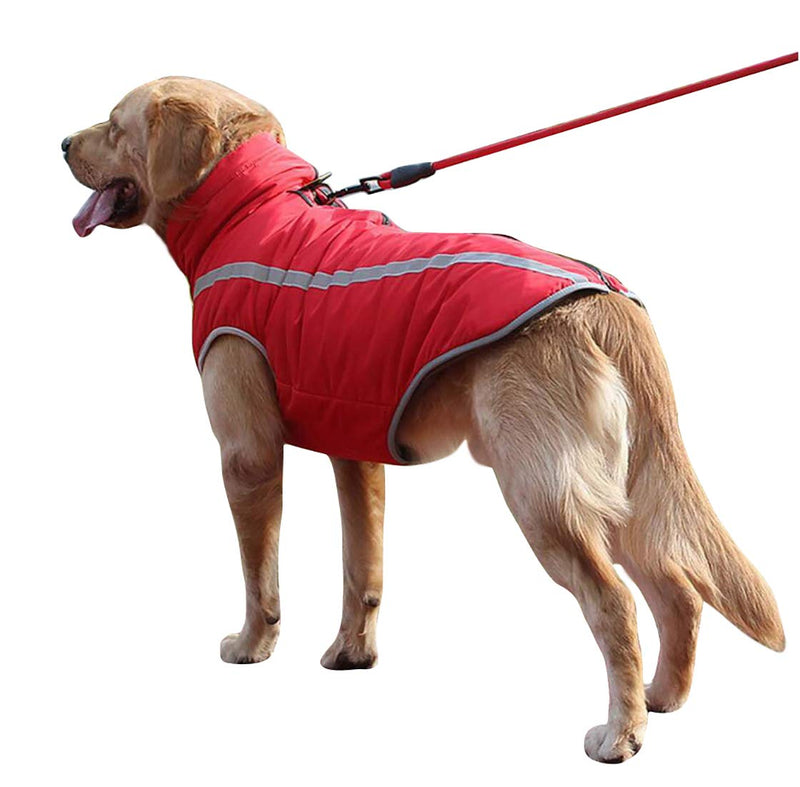 Dog Coat, Dog Jacket Cold Weather Vest Zipper Closure Cotton Padded With Harness Hole for Medium Large Dogs Pets - Red - 2XL 2X-Large (Chest: 60cm) - PawsPlanet Australia