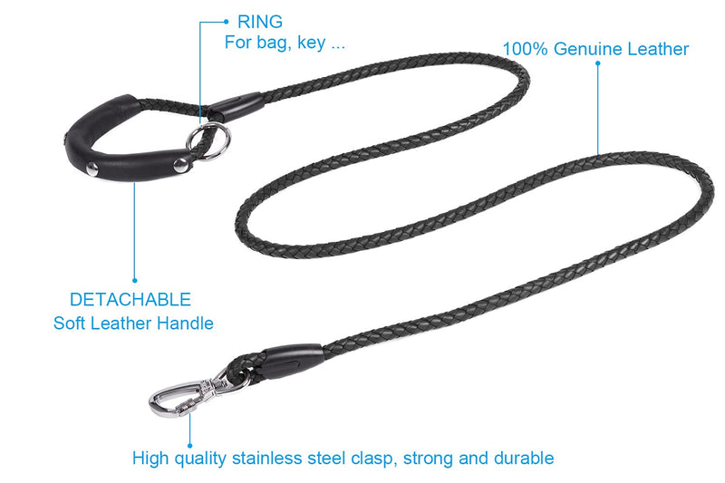 PPEETT 4 FT / 5 FT /6 FT Leather Woven Dog Leash, Heavy Duty Training Leash, Suitable for Running and Walking for Large, Medium and Small Sized Dogs Black 2/5" × 6 FT - PawsPlanet Australia